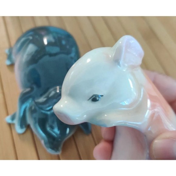 Ceramic Pigs Laying Down Nesting Hugging Overlapped Pink Gray Cuddle Napping - Picture 10 of 13